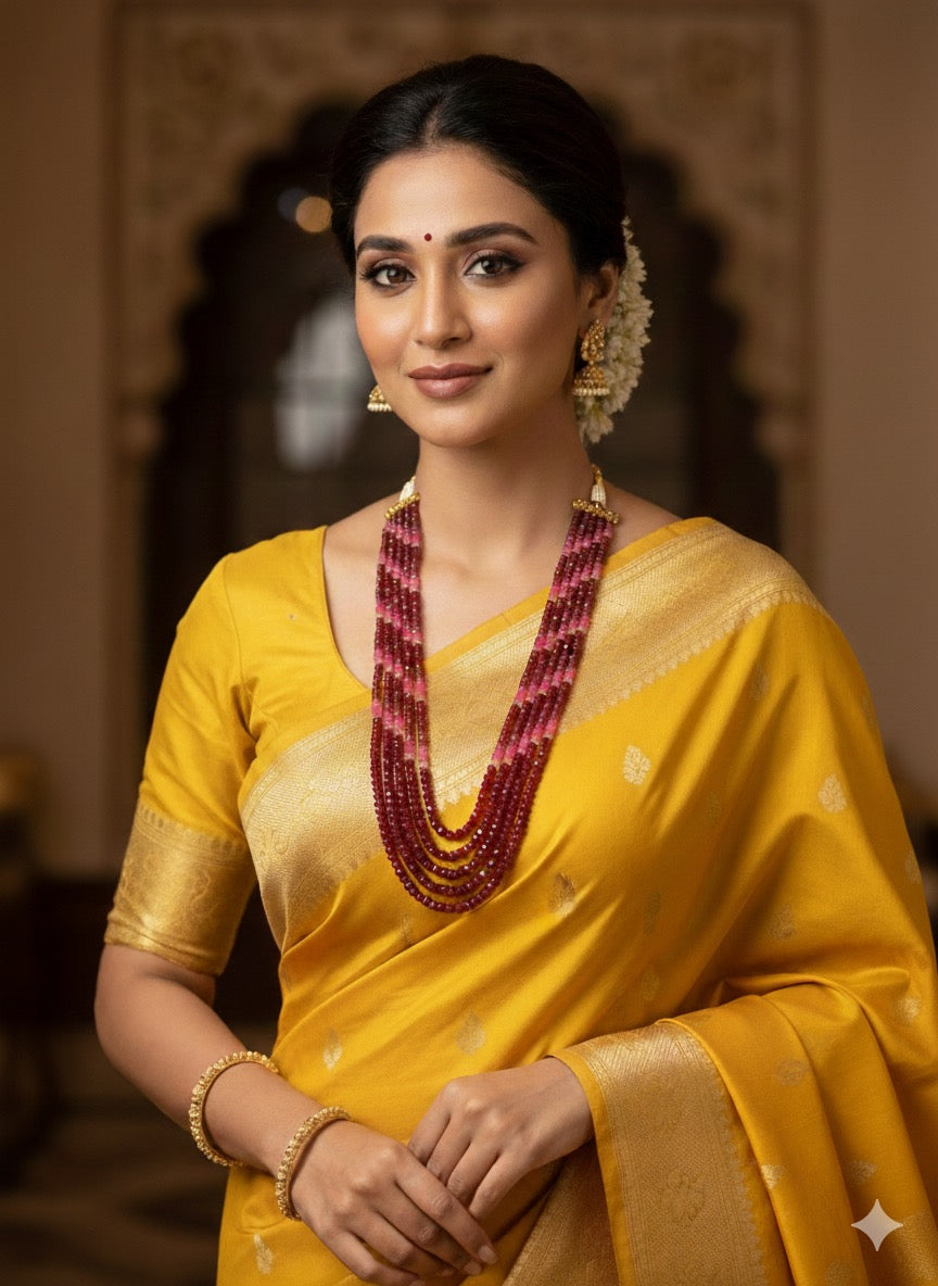 Ruby Red Quartz Five Layer Semi Precious Necklace for Women