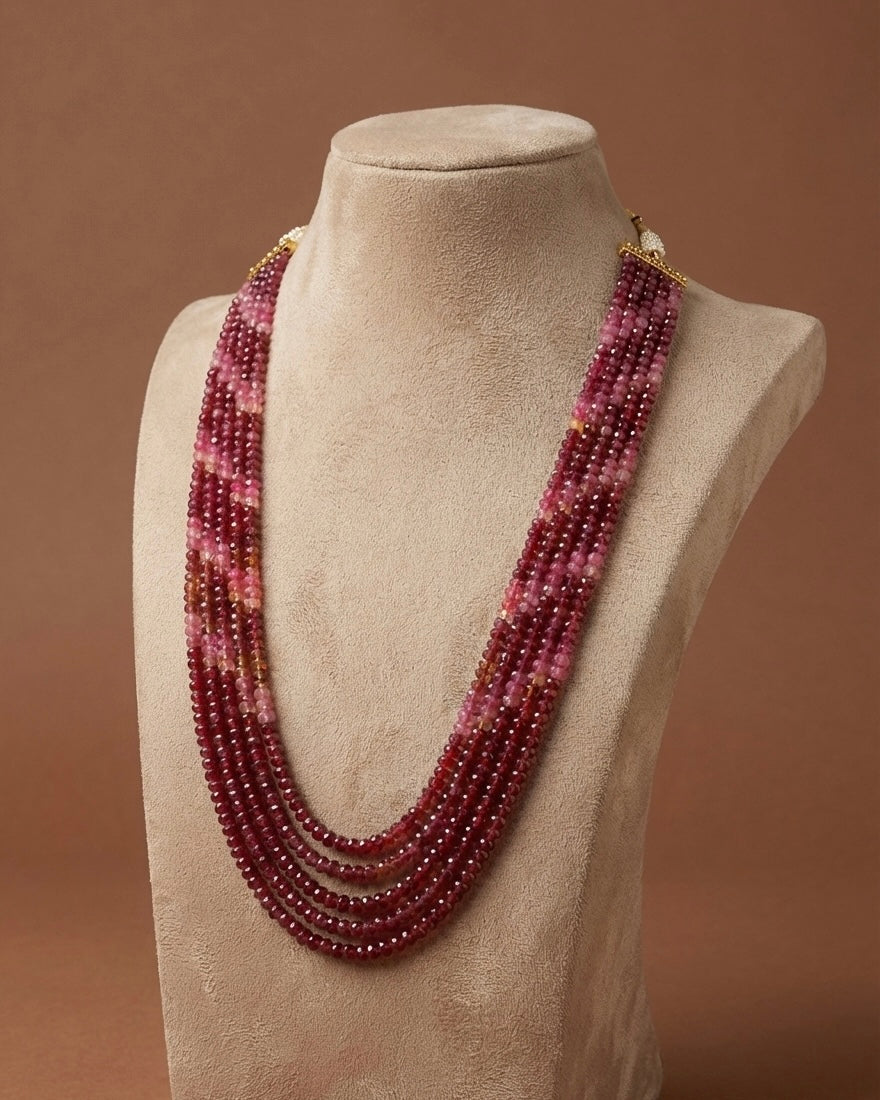 Ruby Red Quartz Five Layer Semi Precious Necklace for Women
