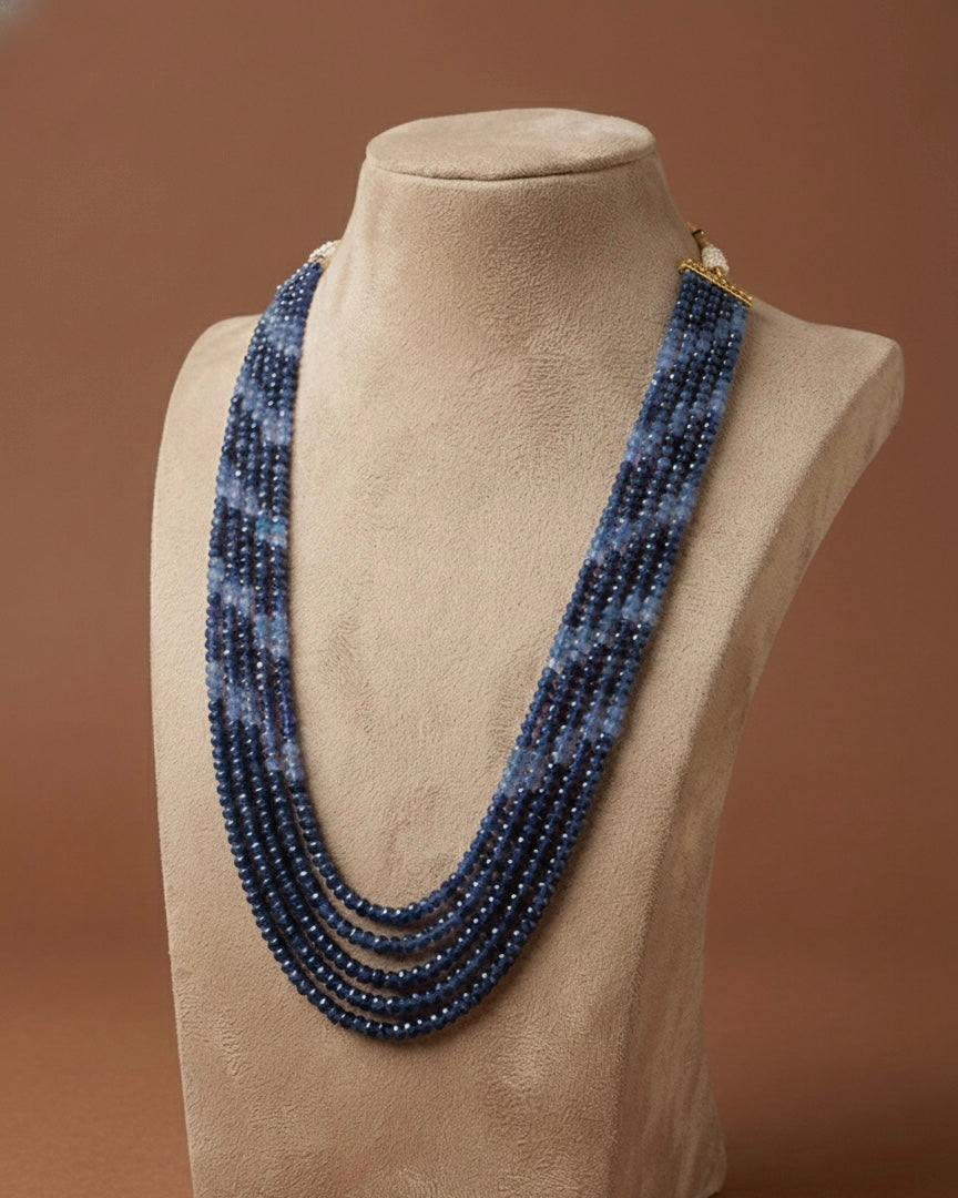 Ocean Blue Quartz Five Layer Necklace Semi Precious Jewelry for Women