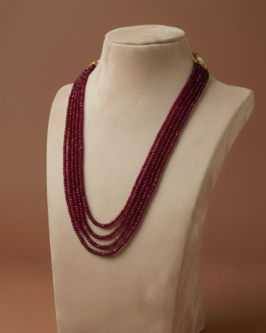 Royal Ruby Colour Quartz Five Layer Necklace for Women