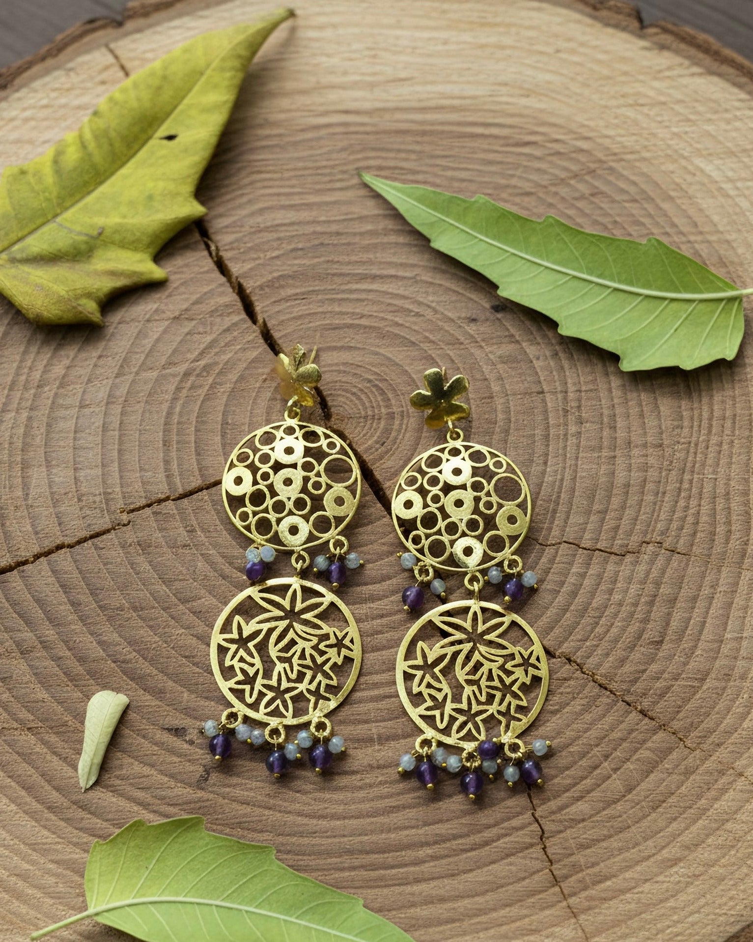 Aquamarine & Amethyst Beaded Drop Earrings for Women – Elegant 3-Inch Handmade Dangle Jewelry