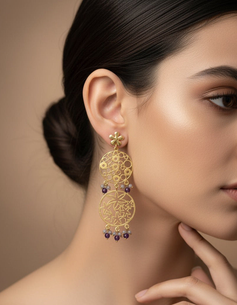 Aquamarine & Amethyst Beaded Drop Earrings for Women – Elegant 3-Inch Handmade Dangle Jewelry