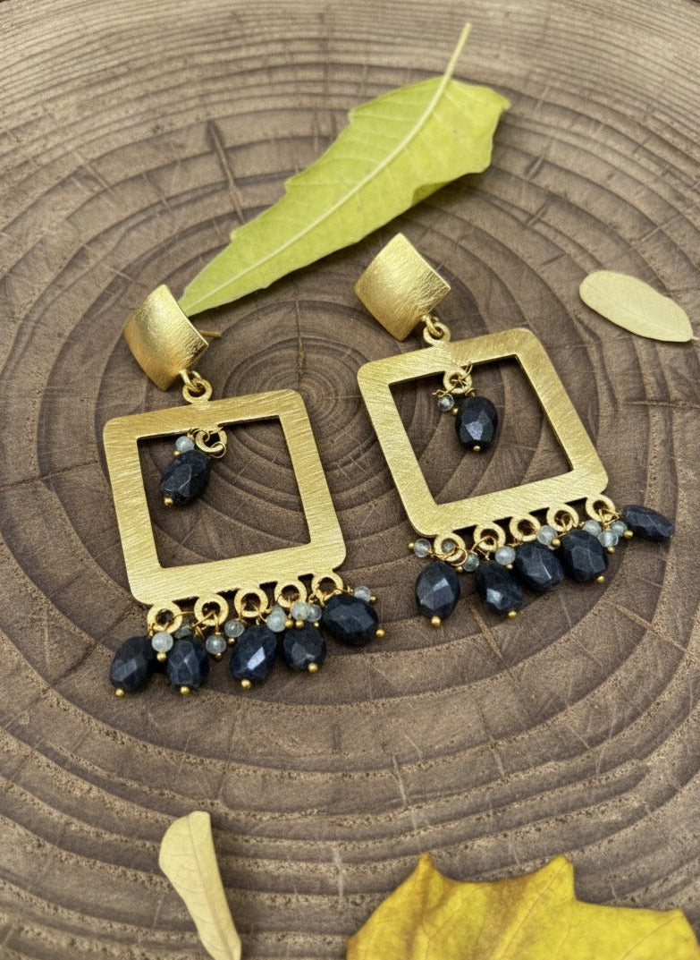 Blue Sapphire & Aquamarine Stone Drop Earrings for Women 2.5-Inch Premium Design