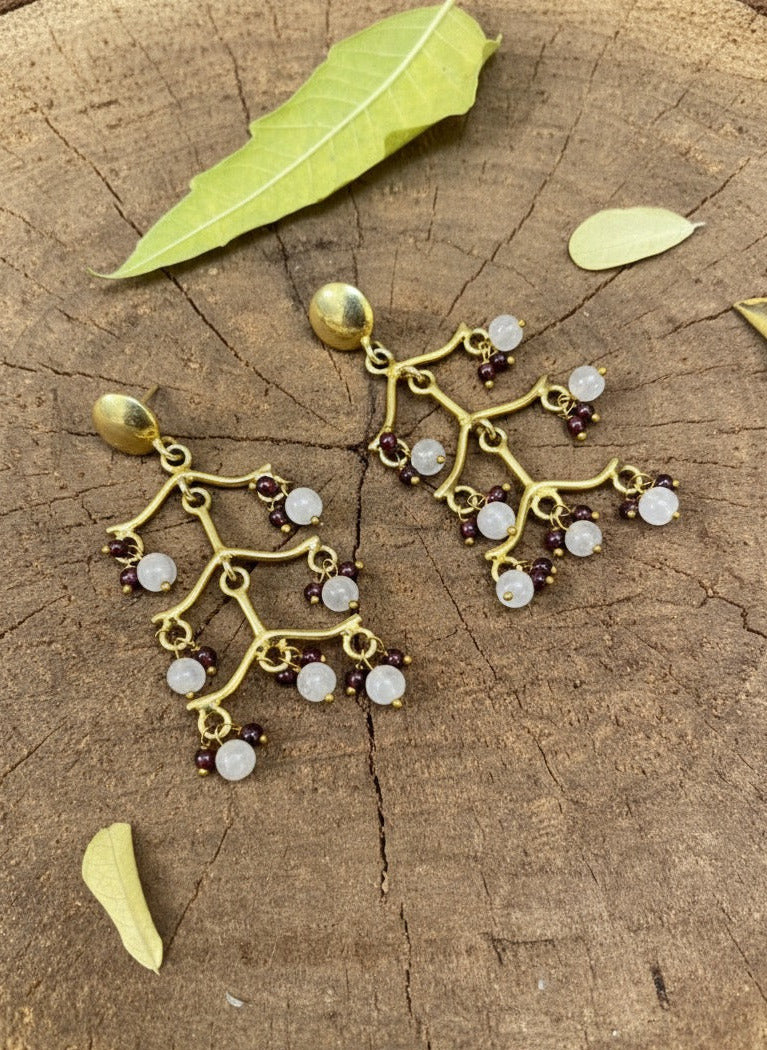 Garnet & Rose Quartz Drop Earrings for Women - 2.5-Inch Elegant Gemstone Dangle Jewelry