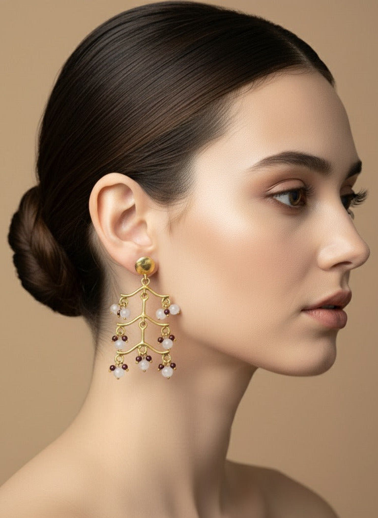 Garnet & Rose Quartz Drop Earrings for Women - 2.5-Inch Elegant Gemstone Dangle Jewelry