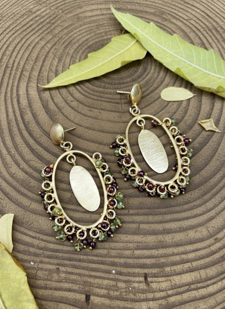 Peridot & Garnet Stone Bead Drop Earrings for Women, Handcrafted 2-Inch Design