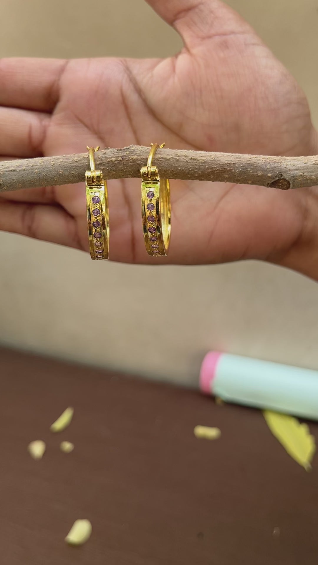 Amethyst Cut Stone Hoop Earrings for Women – Elegant 1-Inch Handmade Gemstone Jewelry