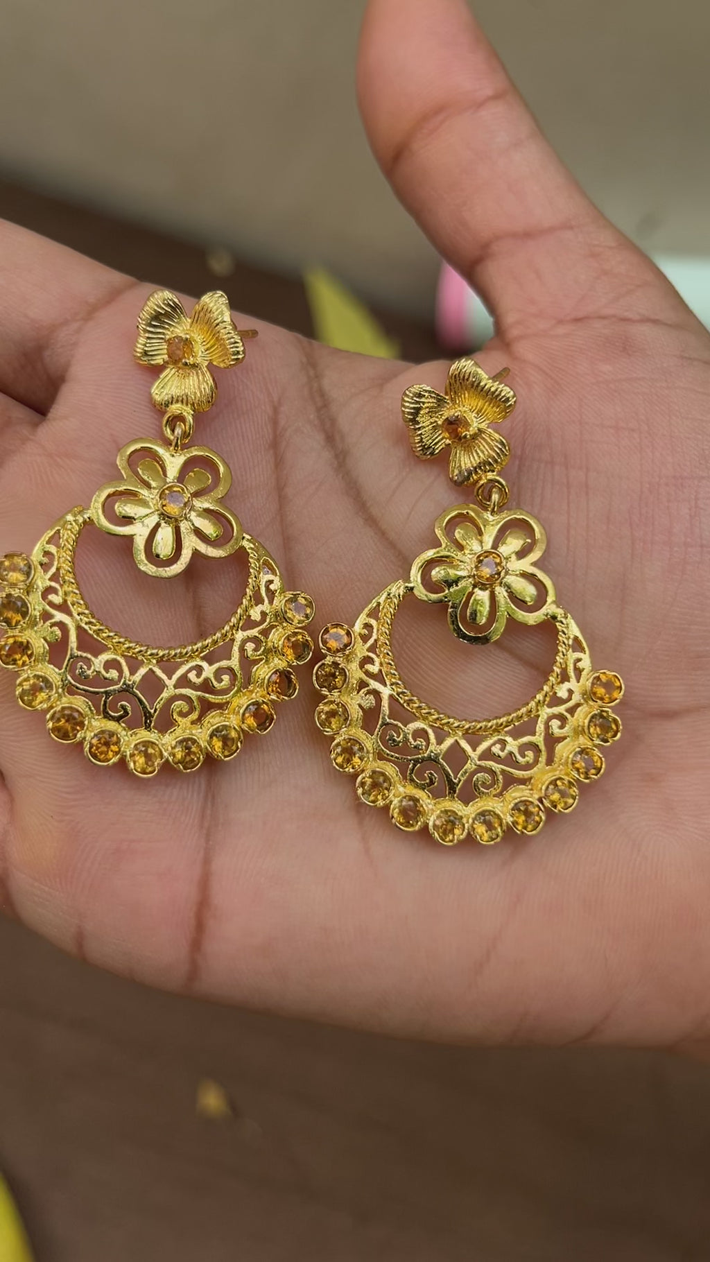 Citrine Cut Stone Drop Earrings for Women, 1.5-Inch Elegant Design