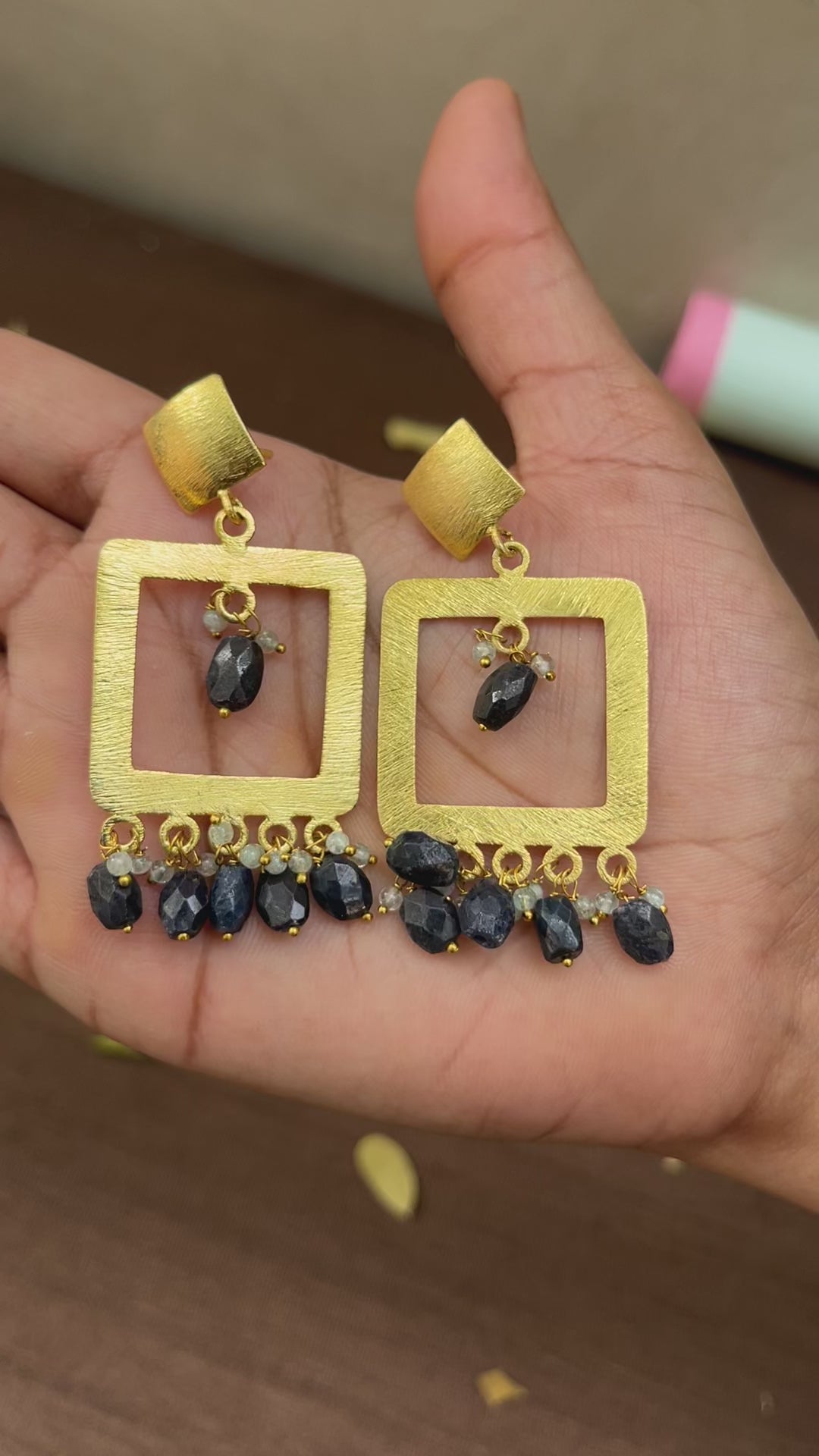 Blue Sapphire & Aquamarine Stone Drop Earrings for Women 2.5-Inch Premium Design