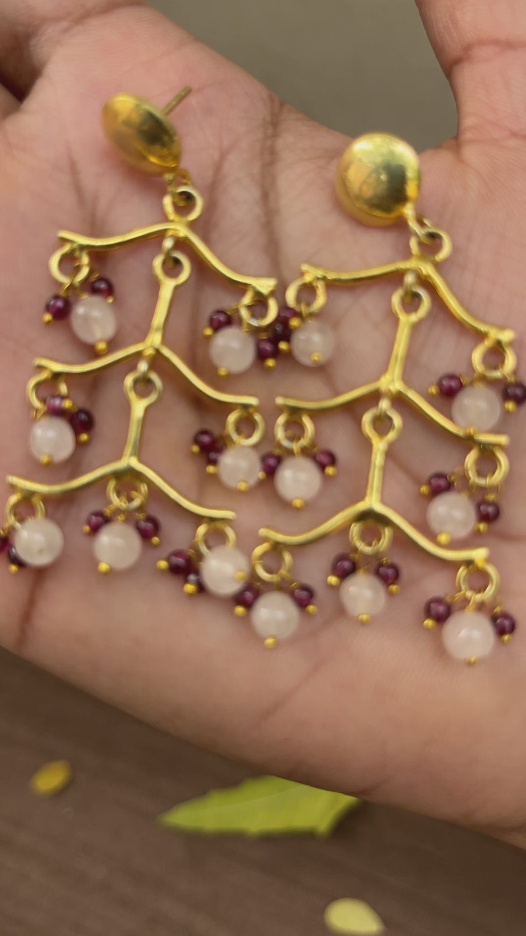 Garnet & Rose Quartz Drop Earrings for Women - 2.5-Inch Elegant Gemstone Dangle Jewelry