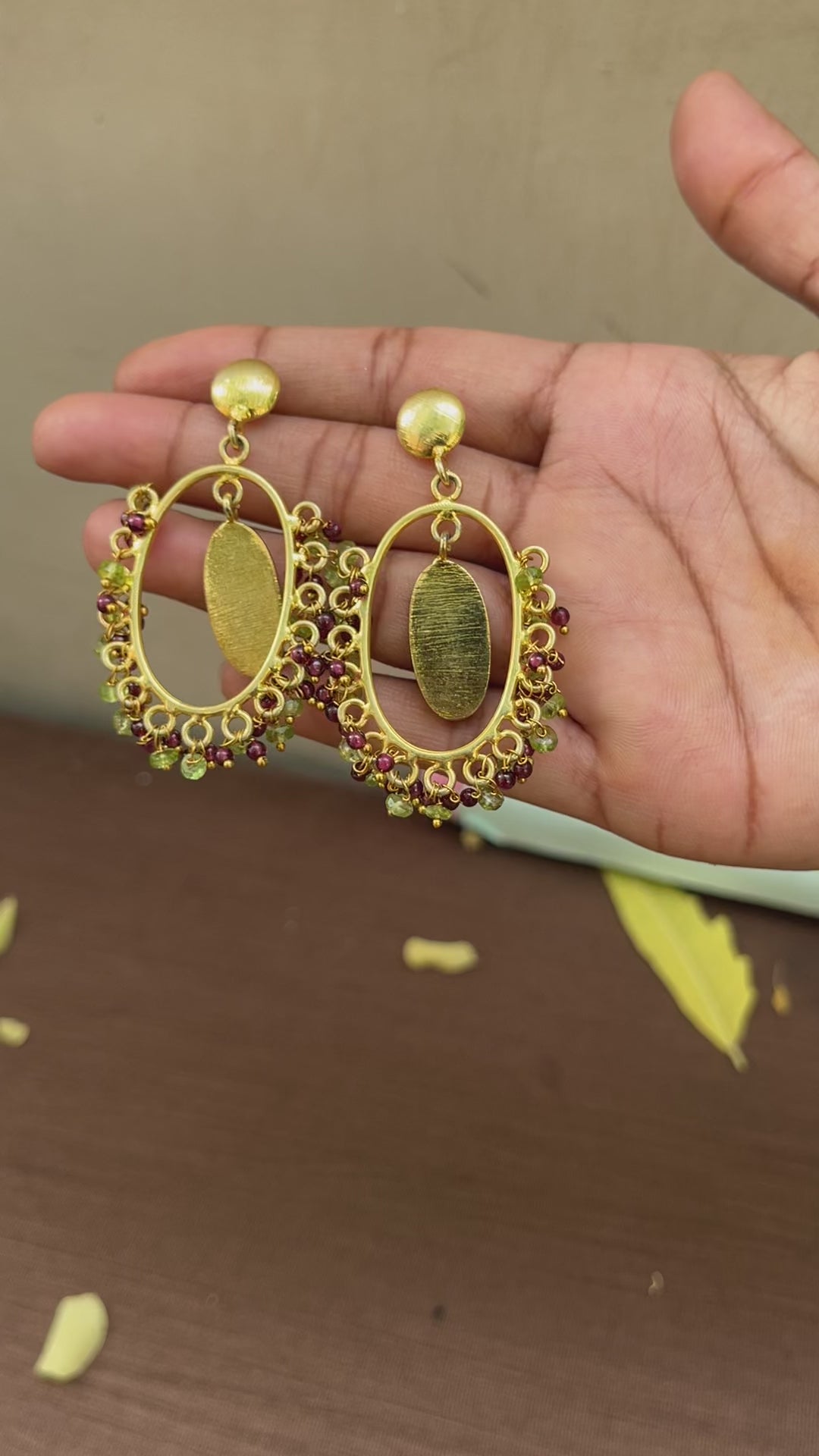 Peridot & Garnet Stone Bead Drop Earrings for Women, Handcrafted 2-Inch Design