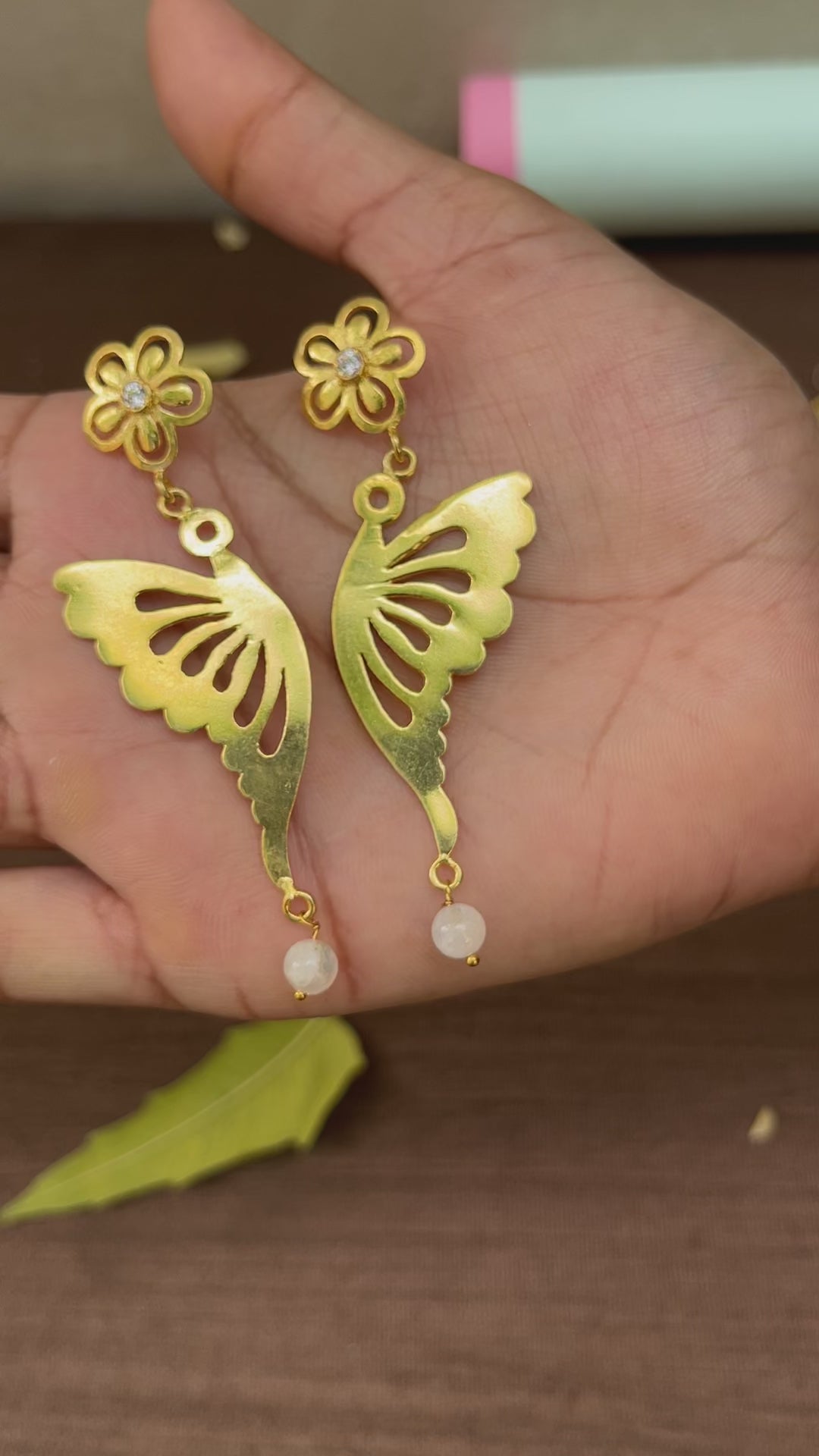 Butterfly Drop Earrings for Women in Gold Plating with Rainbow & Zirconia Stones